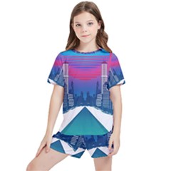 Retro Cityscape Artist Artwork Digital Art Kids  Tee And Sports Shorts Set