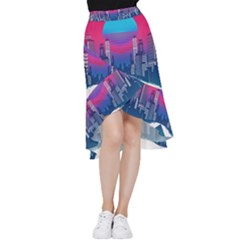 Retro Cityscape Artist Artwork Digital Art Frill Hi Low Chiffon Skirt