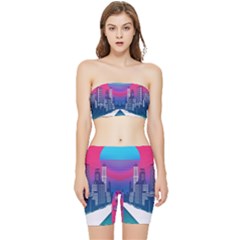 Retro Cityscape Artist Artwork Digital Art Stretch Shorts and Tube Top Set