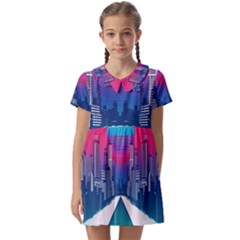 Retro Cityscape Artist Artwork Digital Art Kids  Asymmetric Collar Dress by Salman4z