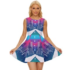 Retro Cityscape Artist Artwork Digital Art Sleeveless Button Up Dress