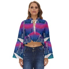 Retro Cityscape Artist Artwork Digital Art Boho Long Bell Sleeve Top