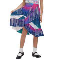 Retro Cityscape Artist Artwork Digital Art Kids  Ruffle Flared Wrap Midi Skirt