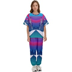 Retro Cityscape Artist Artwork Digital Art Kids  Tee and Pants Sports Set