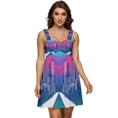 Retro Cityscape Artist Artwork Digital Art Ruffle Strap Babydoll Chiffon Dress