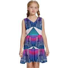 Retro Cityscape Artist Artwork Digital Art Kids  Sleeveless Tiered Mini Dress