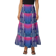 Retro Cityscape Artist Artwork Digital Art Tiered Ruffle Maxi Skirt