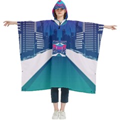 Retro Cityscape Artist Artwork Digital Art Women s Hooded Rain Ponchos