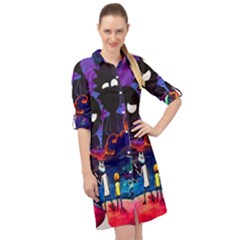 Rick And Morty In Outer Space Long Sleeve Mini Shirt Dress by Salman4z