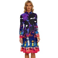 Rick And Morty In Outer Space Long Sleeve Shirt Collar A-line Dress by Salman4z