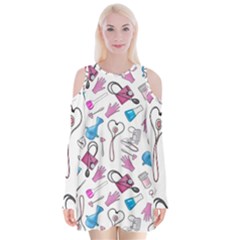 Medicine Velvet Long Sleeve Shoulder Cutout Dress by SychEva