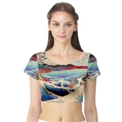 Wave Japanese Mount Fuji Woodblock Print Ocean Short Sleeve Crop Top by Salman4z