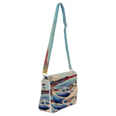 Wave Japanese Mount Fuji Woodblock Print Ocean Shoulder Bag With Back Zipper by Salman4z