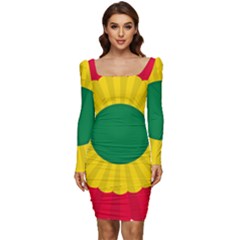 National Cockade Of Bolivia Women Long Sleeve Ruched Stretch Jersey Dress by abbeyz71