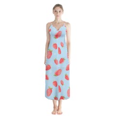 Strawberry Button Up Chiffon Maxi Dress by SychEva