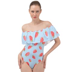 Strawberry Off Shoulder Velour Bodysuit  by SychEva