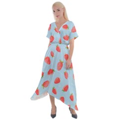 Strawberry Cross Front Sharkbite Hem Maxi Dress