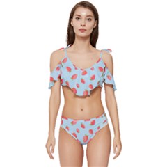 Strawberry Ruffle Edge Tie Up Bikini Set	