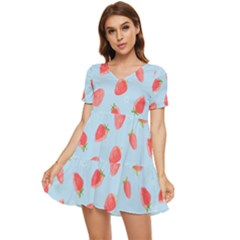 Strawberry Tiered Short Sleeve Babydoll Dress