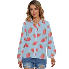 Strawberry Women s Long Sleeve Button Down Shirt