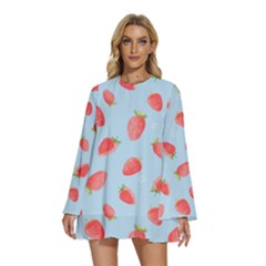 Strawberry Round Neck Long Sleeve Bohemian Style Chiffon Mini Dress by SychEva