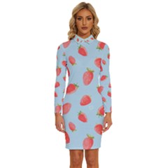 Strawberry Long Sleeve Shirt Collar Bodycon Dress