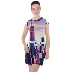 New York Skyline Cityscape Nyc New York City Landmark Drawstring Hooded Dress by Jancukart