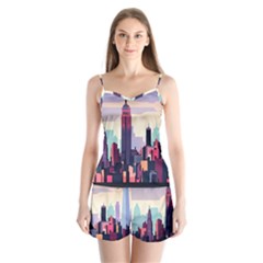 New York Skyline Cityscape Nyc New York City Landmark Satin Pajamas Set by Jancukart