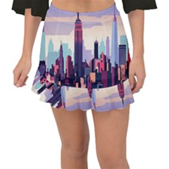 New York Skyline Cityscape Nyc New York City Landmark Fishtail Mini Chiffon Skirt by Jancukart