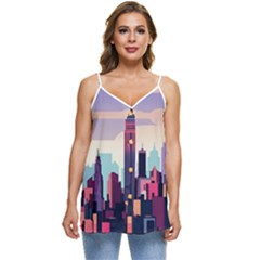 New York Skyline Cityscape Nyc New York City Landmark Casual Spaghetti Strap Chiffon Top by Jancukart