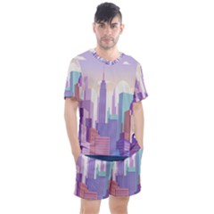 New York Skyline Cityscape Nyc New York City Men s Mesh Tee And Shorts Set