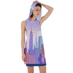 New York Skyline Cityscape Nyc New York City Racer Back Hoodie Dress by Jancukart