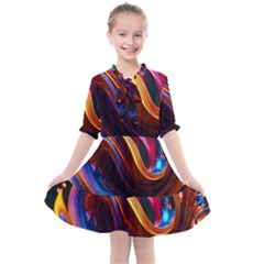 Waves Splash Liquid Paint Wall Kids  All Frills Chiffon Dress by Jancukart