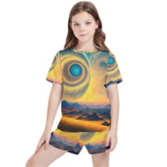 Surrealist Fantasy Dream Moon Space Kids  Tee And Sports Shorts Set by Jancukart