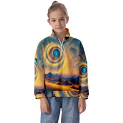 Surrealist Fantasy Dream Moon Space Kids  Half Zip Hoodie by Jancukart