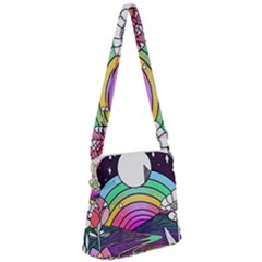 Rainbow Fun Cute Minimal Doodle Drawing Art Zipper Messenger Bag by Jancukart