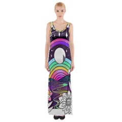 Rainbow Fun Cute Minimal Doodle Drawing Art Thigh Split Maxi Dress