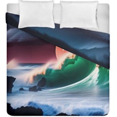 Sea Ocean Waves Rocks Sunset Artwork Duvet Cover Double Side (king Size) by Jancukart