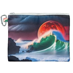 Sea Ocean Waves Rocks Sunset Artwork Canvas Cosmetic Bag (xxl)