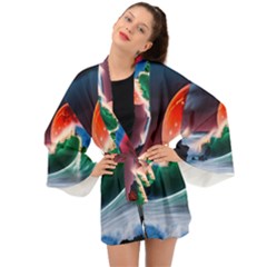 Sea Ocean Waves Rocks Sunset Artwork Long Sleeve Kimono by Jancukart