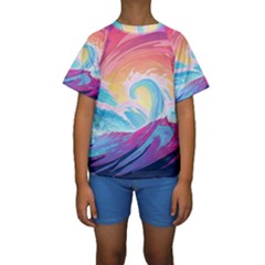 Waves Ocean Sea Tsunami Nautical 9 Kids  Short Sleeve Swimwear by Jancukart