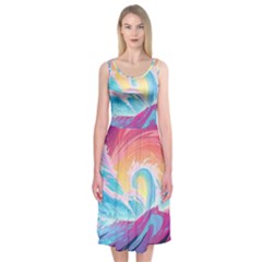 Waves Ocean Sea Tsunami Nautical 9 Midi Sleeveless Dress by Jancukart