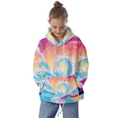 Waves Ocean Sea Tsunami Nautical 9 Kids  Oversized Hoodie