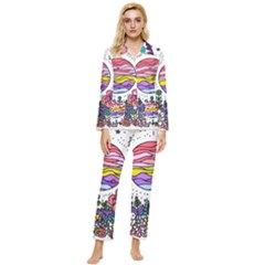 Rainbow Fun Cute Minimal Doodle Drawing Womens  Long Sleeve Velvet Pocket Pajamas Set