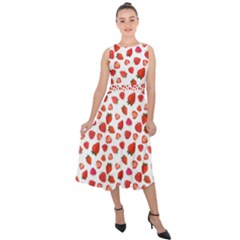 Watercolor Strawberry Midi Tie-back Chiffon Dress by SychEva