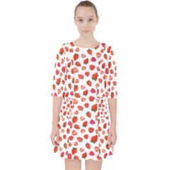 Watercolor Strawberry Quarter Sleeve Pocket Dress by SychEva