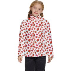 Watercolor Strawberry Kids  Puffer Bubble Jacket Coat by SychEva