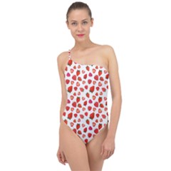 Watercolor Strawberry Classic One Shoulder Swimsuit by SychEva