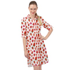 Watercolor Strawberry Long Sleeve Mini Shirt Dress by SychEva