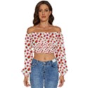 Watercolor Strawberry Long Sleeve Crinkled Weave Crop Top View1